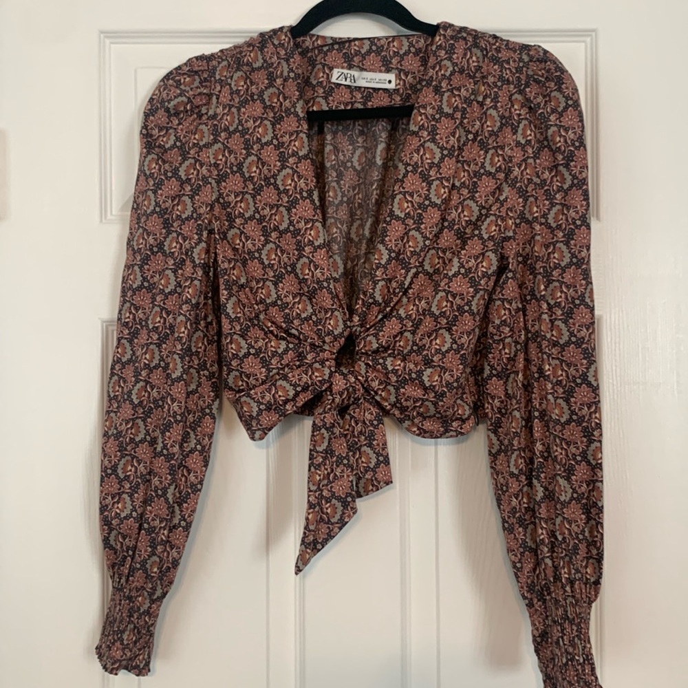 Zara Crop Front Tie Floral Top Sz S